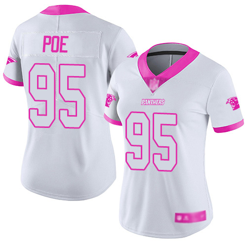 Carolina Panthers Limited White Pink Women Dontari Poe Jersey NFL Football #95 Rush Fashion